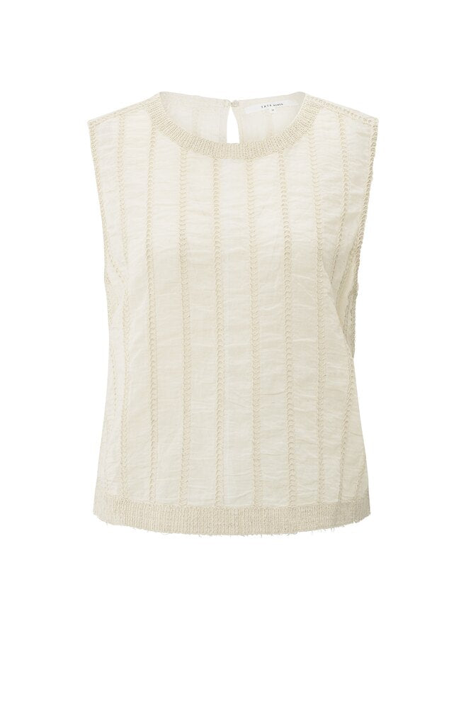Gesticktes ärmelloses Oberteil mit gerippten Details Off White