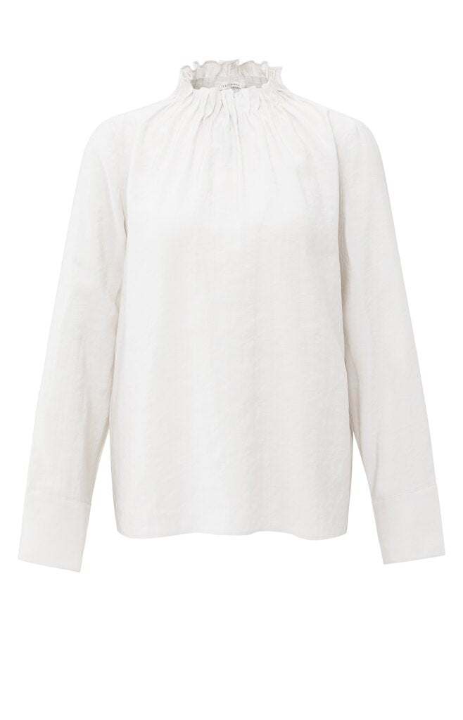 Oberteil mit hohem Kragen und Kordelzug im Saum Early Frost White