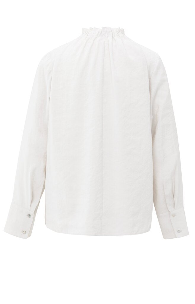 Oberteil mit hohem Kragen und Kordelzug im Saum Early Frost White