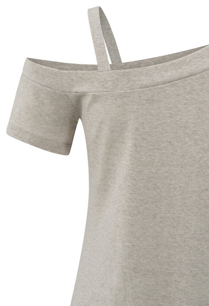 Asymmetrisches T-Shirt mit Schulterträger Milk Brown Melange