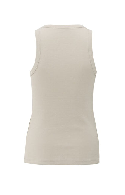 Geripptes ärmelloses Oberteil mit Print auf der Vorderseite Silver Lining Beige