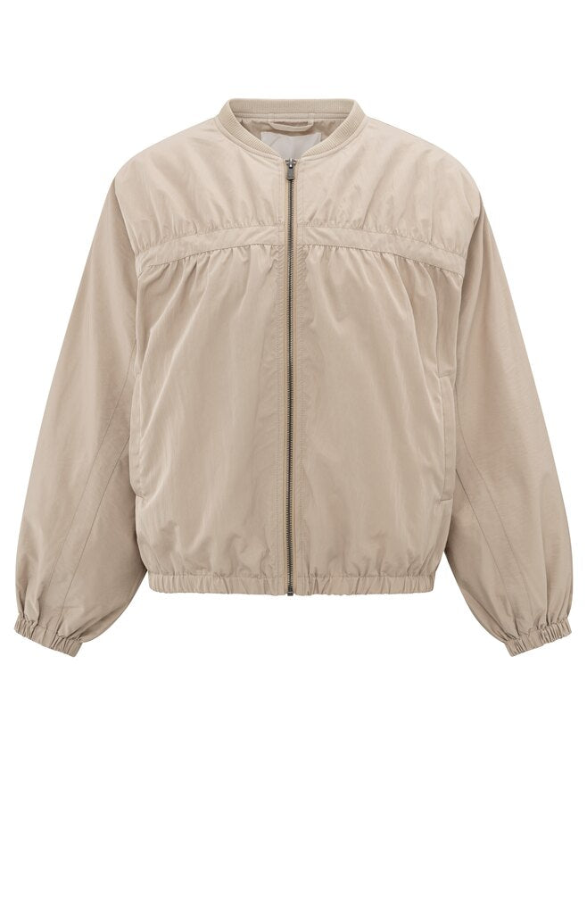 Kurze Bomberjacke aus Nylon mit Oversize-Passform Twill Beige