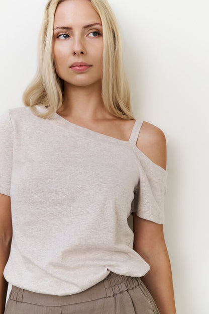 Asymmetrisches T-Shirt mit Schulterträger Milk Brown Melange