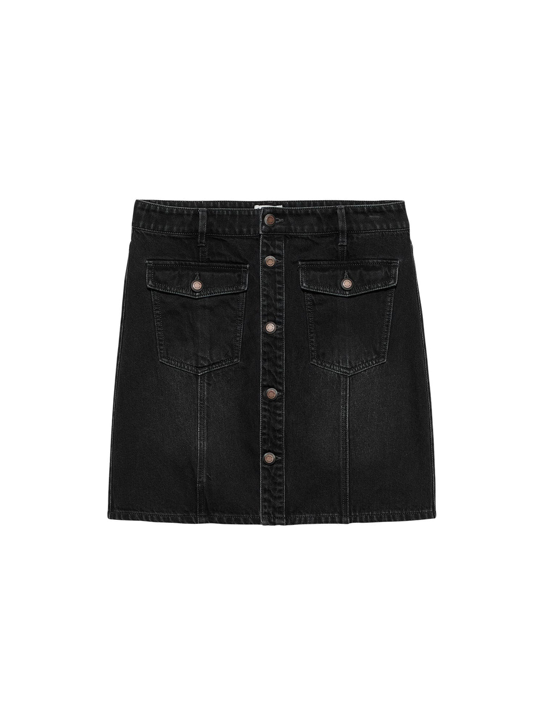 Button Up Denim Short Skirt Washed Black