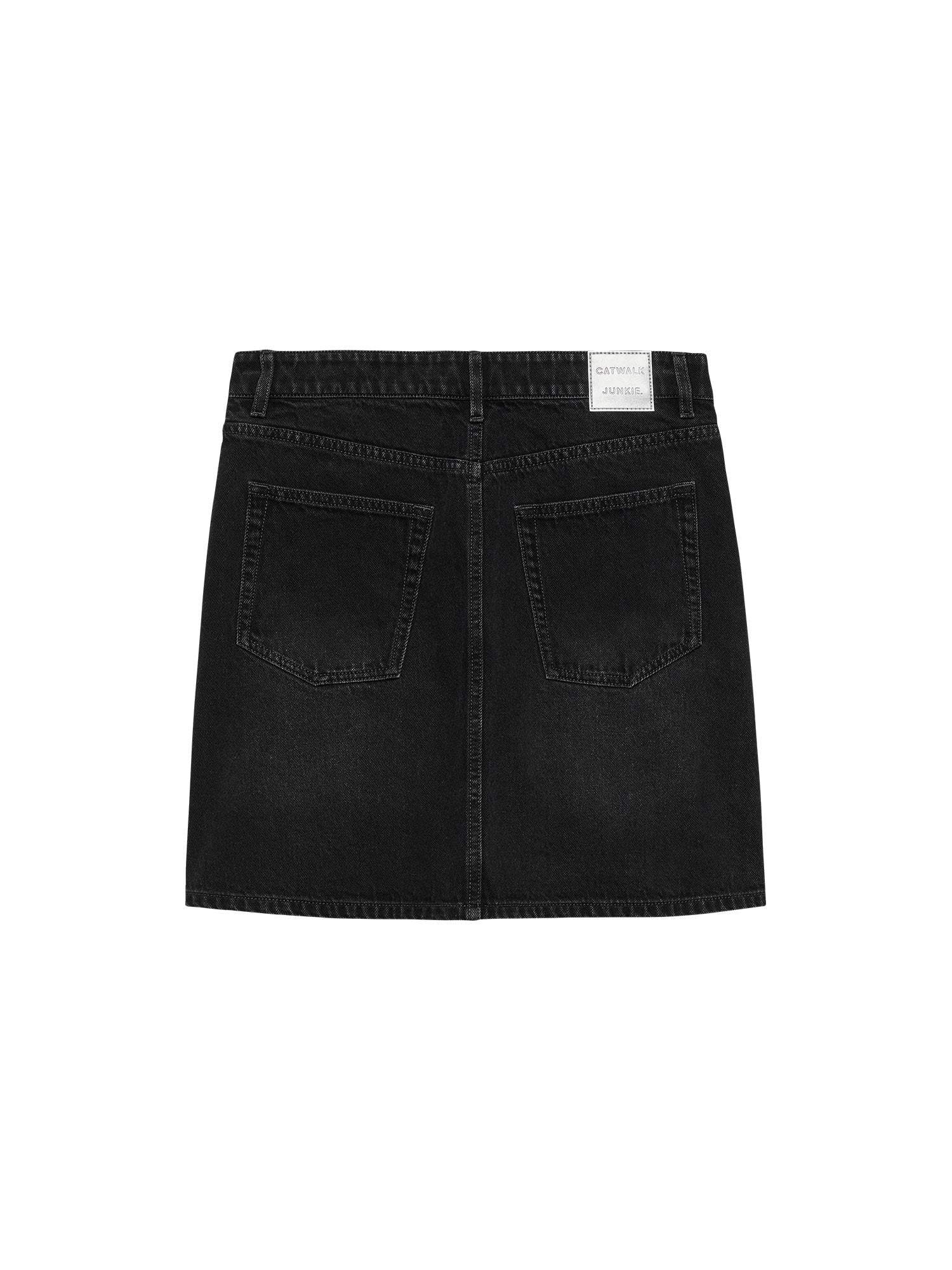 Button Up Denim Short Skirt Washed Black