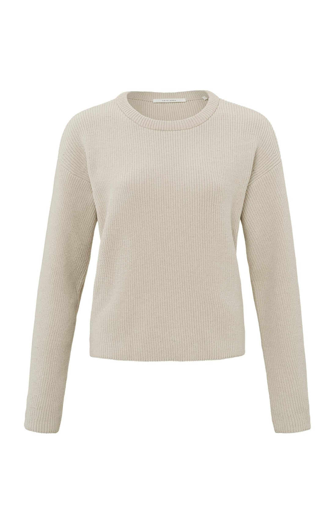 Langärmeliger Chenille-Pullover mit Rundhalsausschnitt Silver Lining Beige