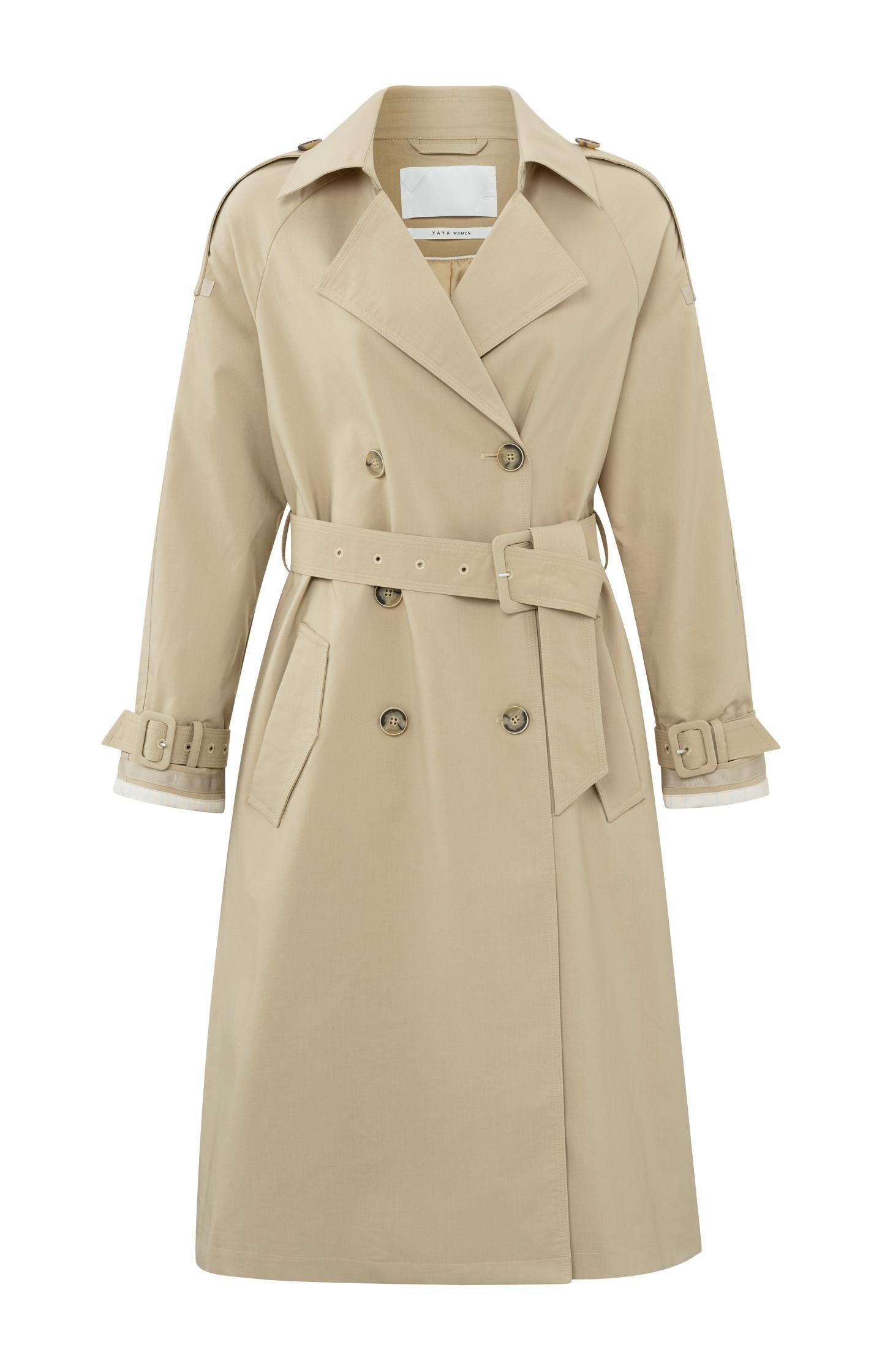 Doppelreihiger Trenchcoat mit langen Ärmeln und Taschen White Pepper Beige