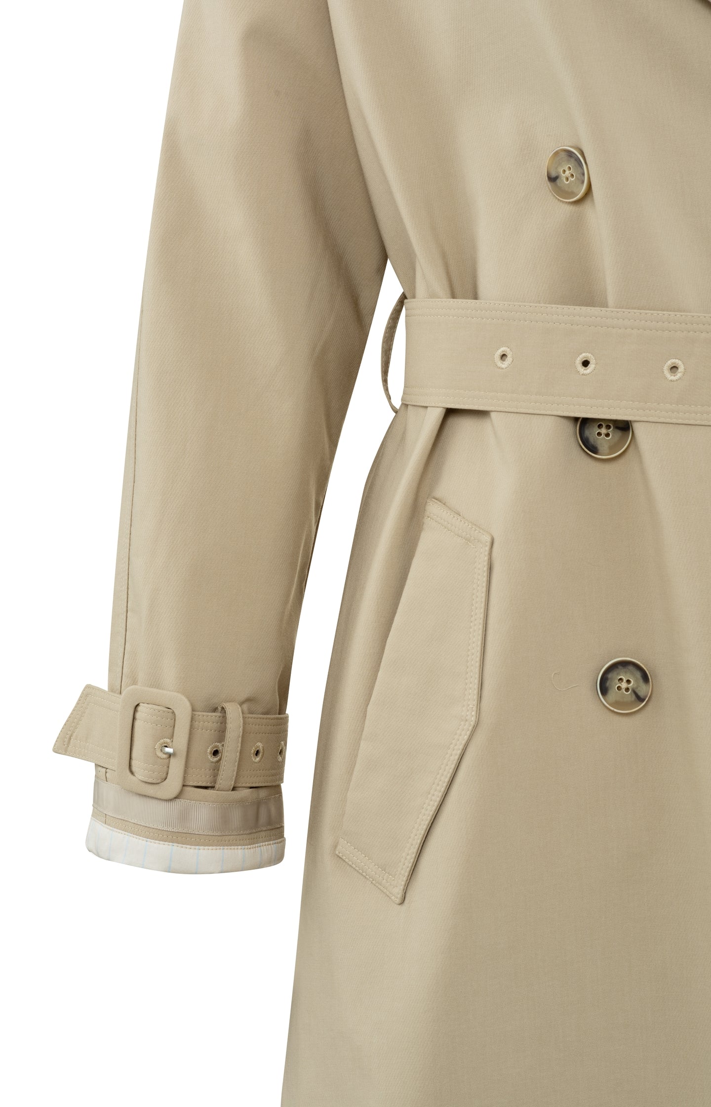 Doppelreihiger Trenchcoat mit langen Ärmeln und Taschen White Pepper Beige