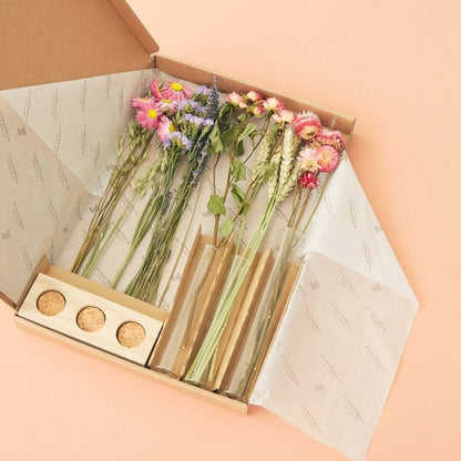 Trockenblumen im Briefkasten (Geschenkbox) mit Vasen (Rosa)