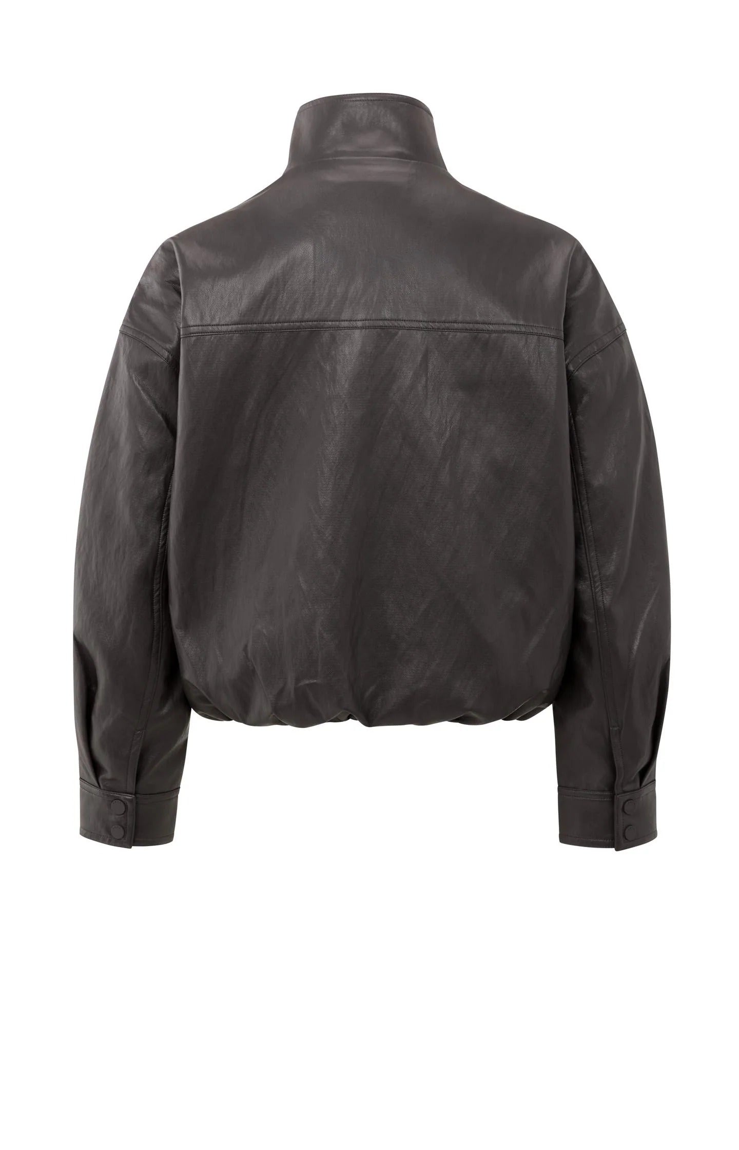 Kurze Jacke aus Lederimitat mit elastischem Saum Anthracite Brown