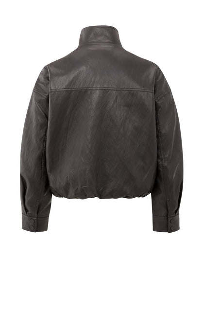 Kurze Jacke aus Lederimitat mit elastischem Saum Anthracite Brown