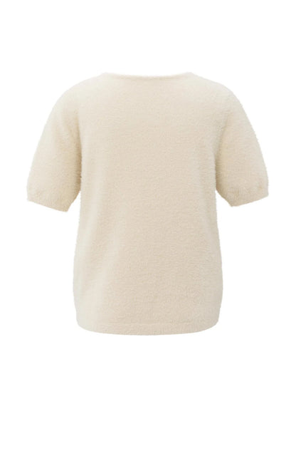 Flauschiger kurzärmeliger Pullover mit Detail in Wickeloptik Chalk White