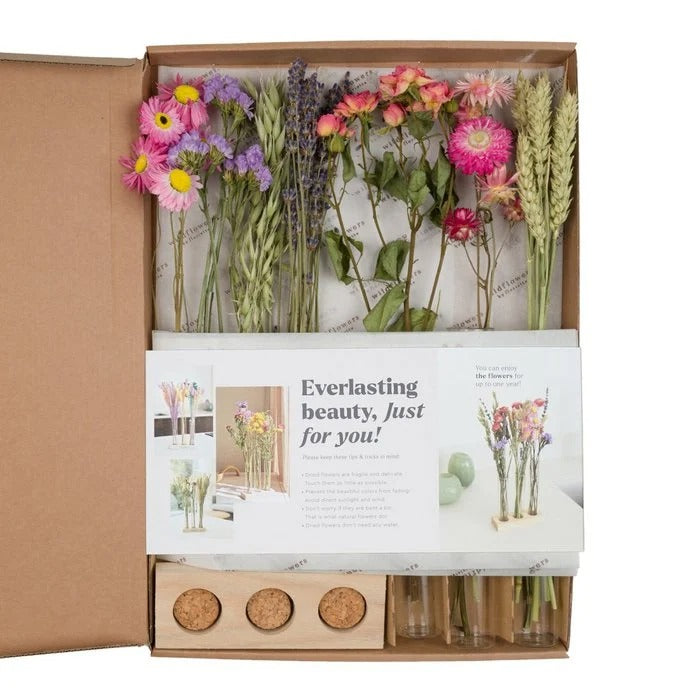 Geschenkset Trockenblumen im Briefkasten, mit Vasen - Rosa