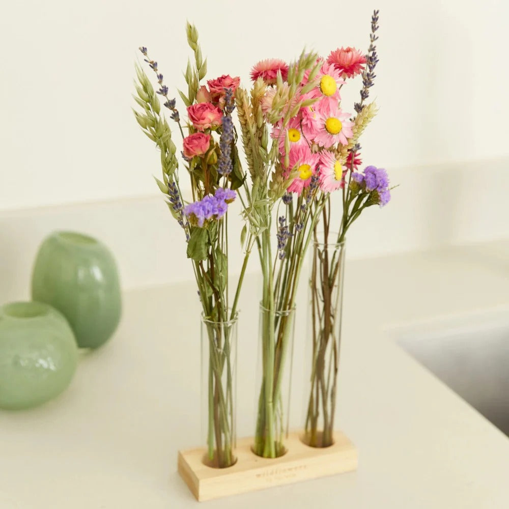 Geschenkset Trockenblumen im Briefkasten, mit Vasen - Rosa
