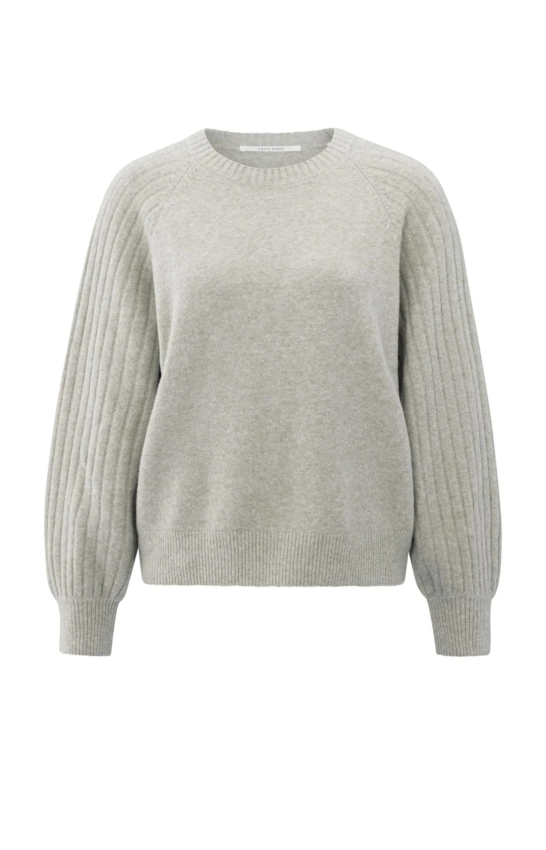 Strickpullover mit gerippten Ärmeln und Rundhalsausschnitt Brownish Grey Melange