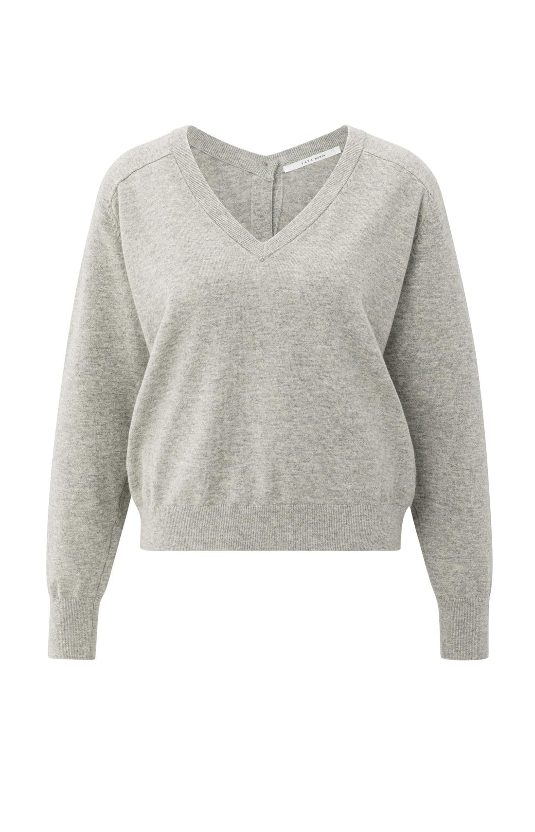 Pullover mit doppeltem V-Ausschnitt und Knopfdetail hinten Brownish Grey