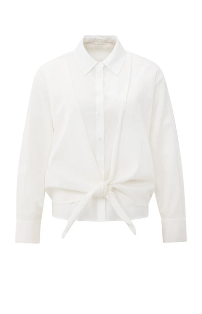 Bluse mit Lagenlook, Knotendetail und langen Ärmeln Off White