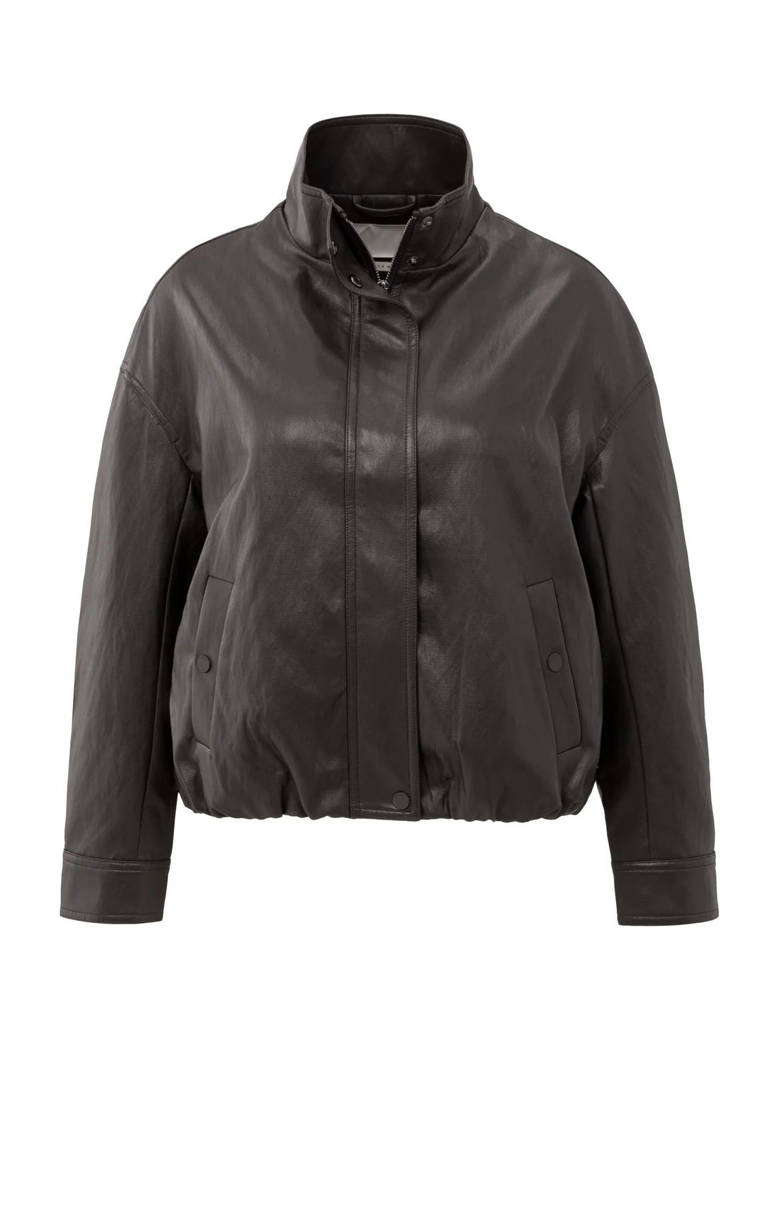 Kurze Jacke aus Lederimitat mit elastischem Saum Anthracite Brown