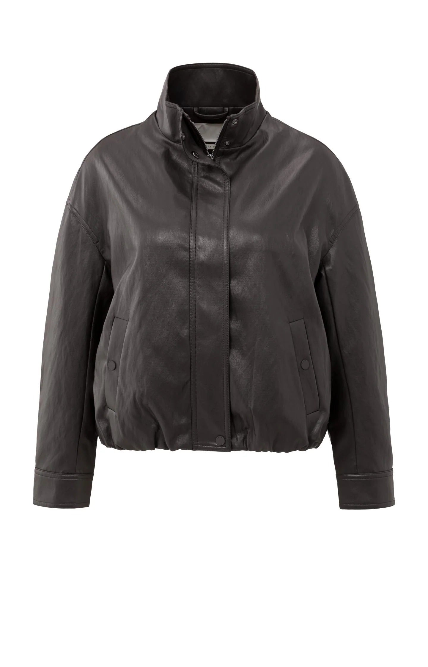 Kurze Jacke aus Lederimitat mit elastischem Saum Anthracite Brown