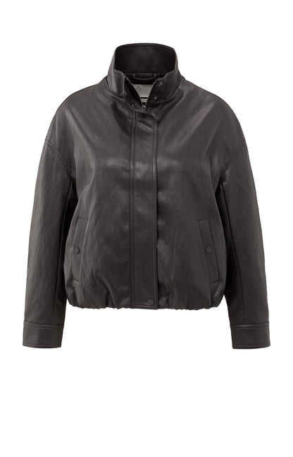 Kurze Jacke aus Lederimitat mit elastischem Saum Anthracite Brown