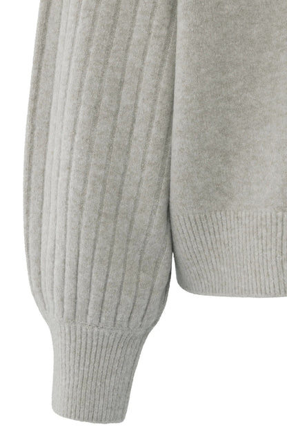 Strickpullover mit gerippten Ärmeln und Rundhalsausschnitt Brownish Grey Melange
