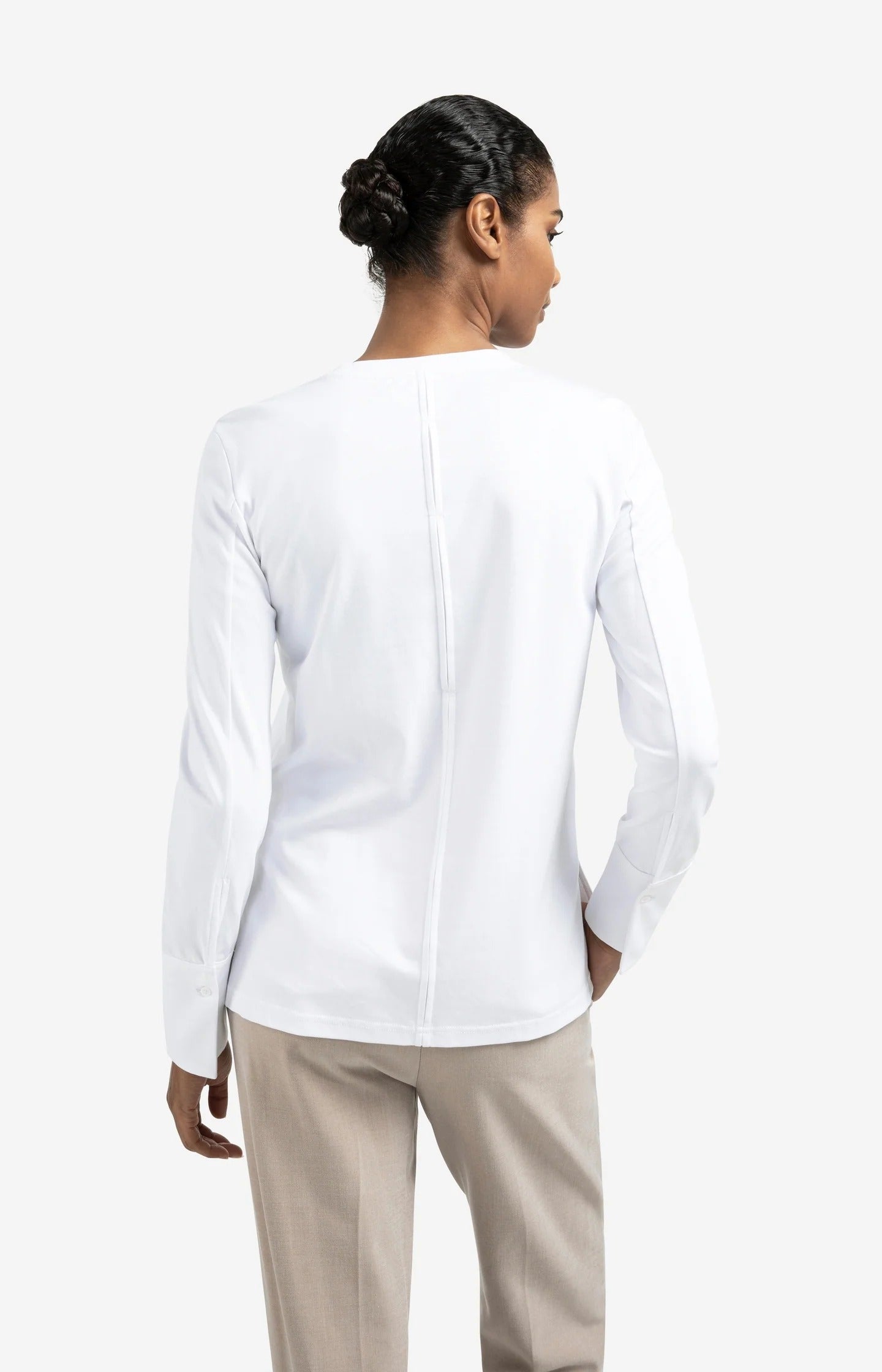 Jersey-Oberteil mit gewebten Bündchen und Schlitzdetail Pure White