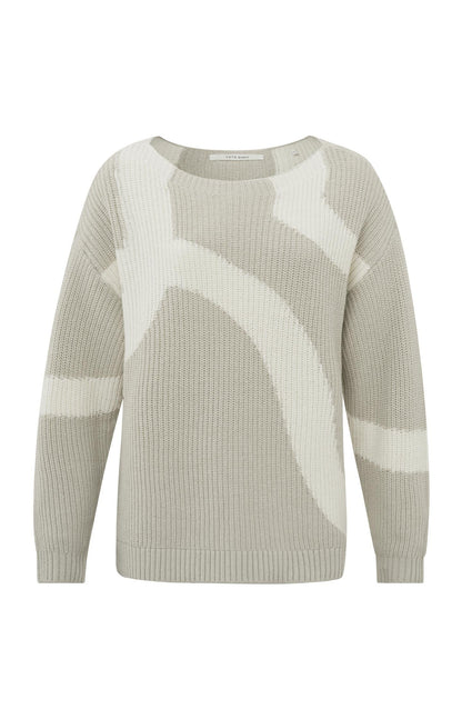 Langärmeliger Jacquard-Pullover mit U-Boot-Ausschnitt Silver Lining Beige Dessin