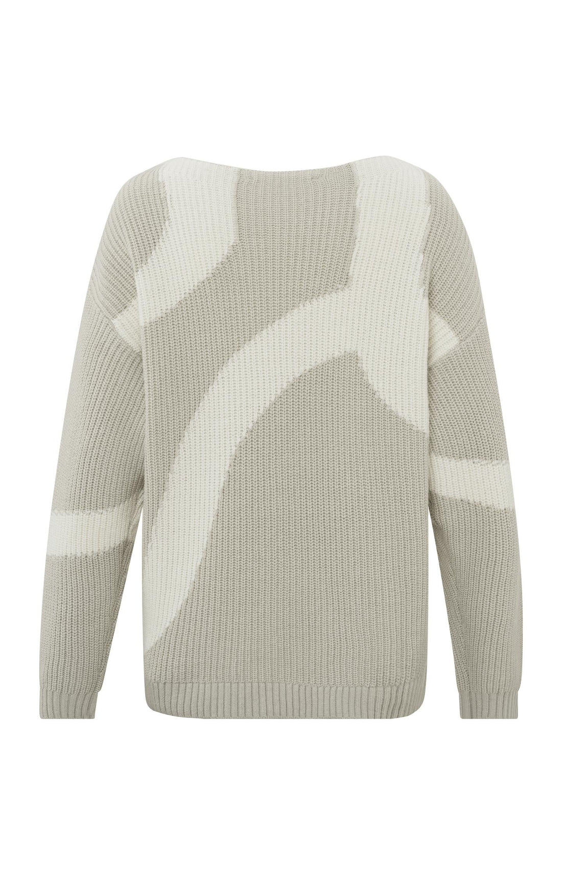 Langärmeliger Jacquard-Pullover mit U-Boot-Ausschnitt Silver Lining Beige Dessin