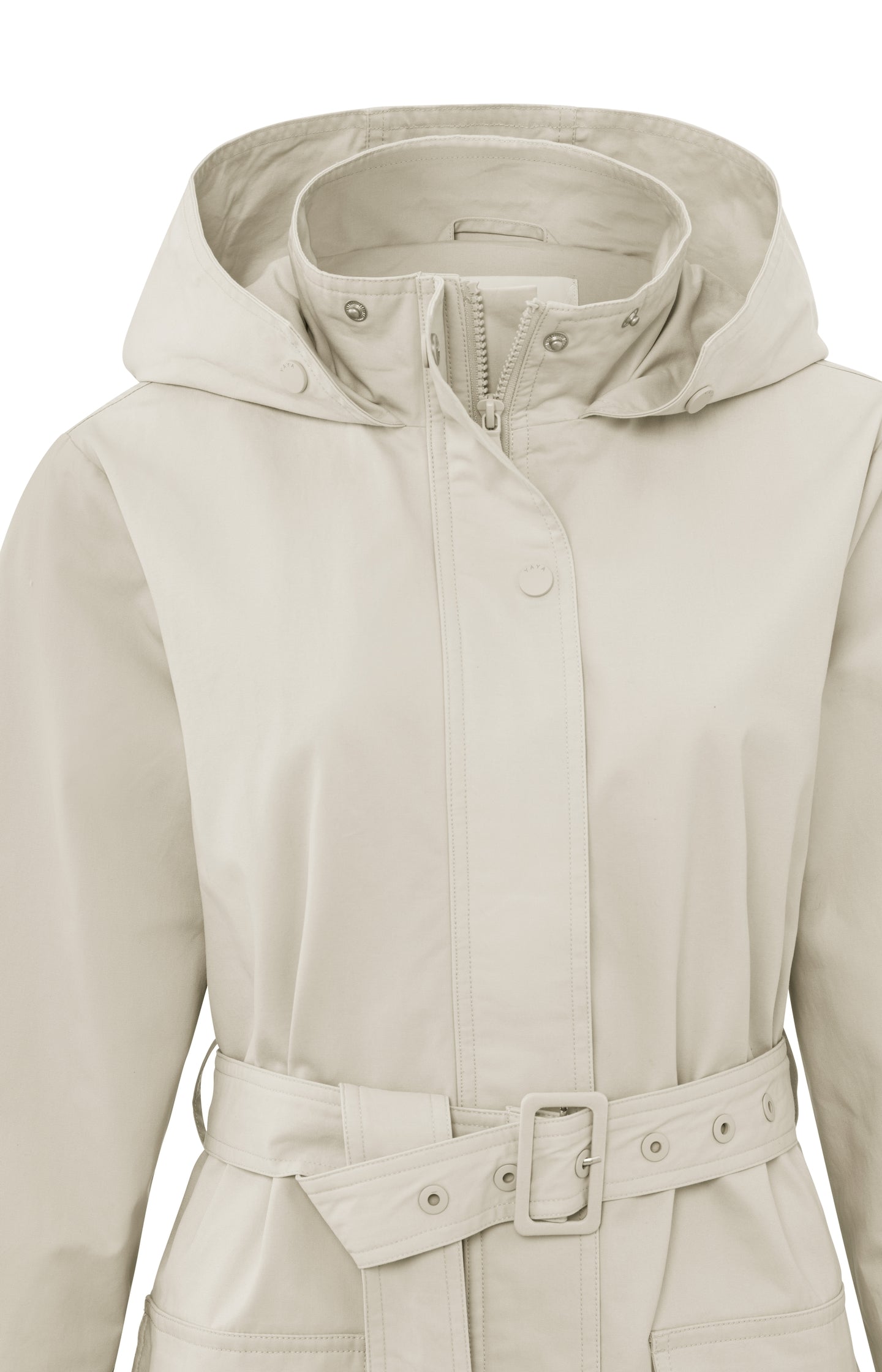 Gewebter Parka mit Kapuze, langen Ärmeln und Reißverschluss Chalk White